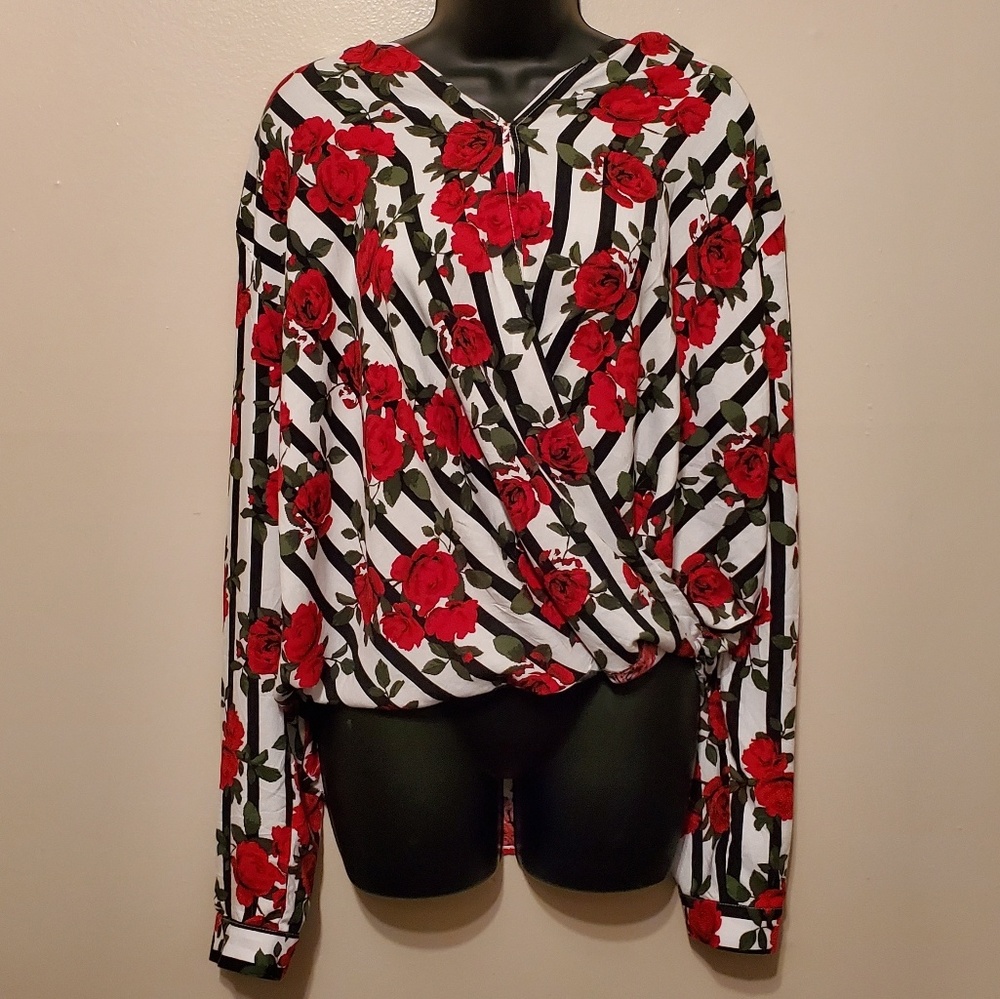 🔥🔥 Striped Floral Long-Sleeve Blouse 🔥🔥